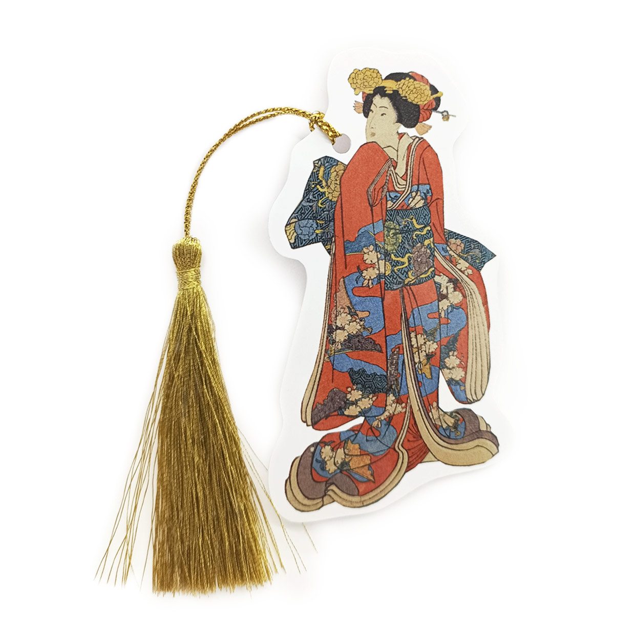 картинка Закладка с золотой нитью. Утагава Куниёси. "Снег, луна, цветы" 