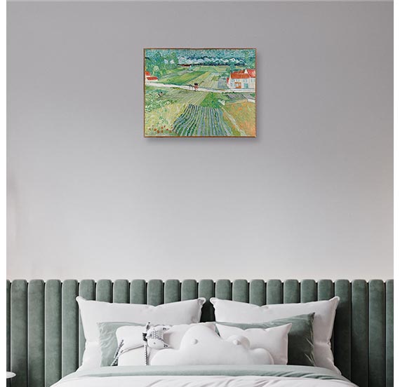 картинка Винсент ван Гог "Пейзаж в Овере после дождя (пейзаж с повозкой и поездом)" 