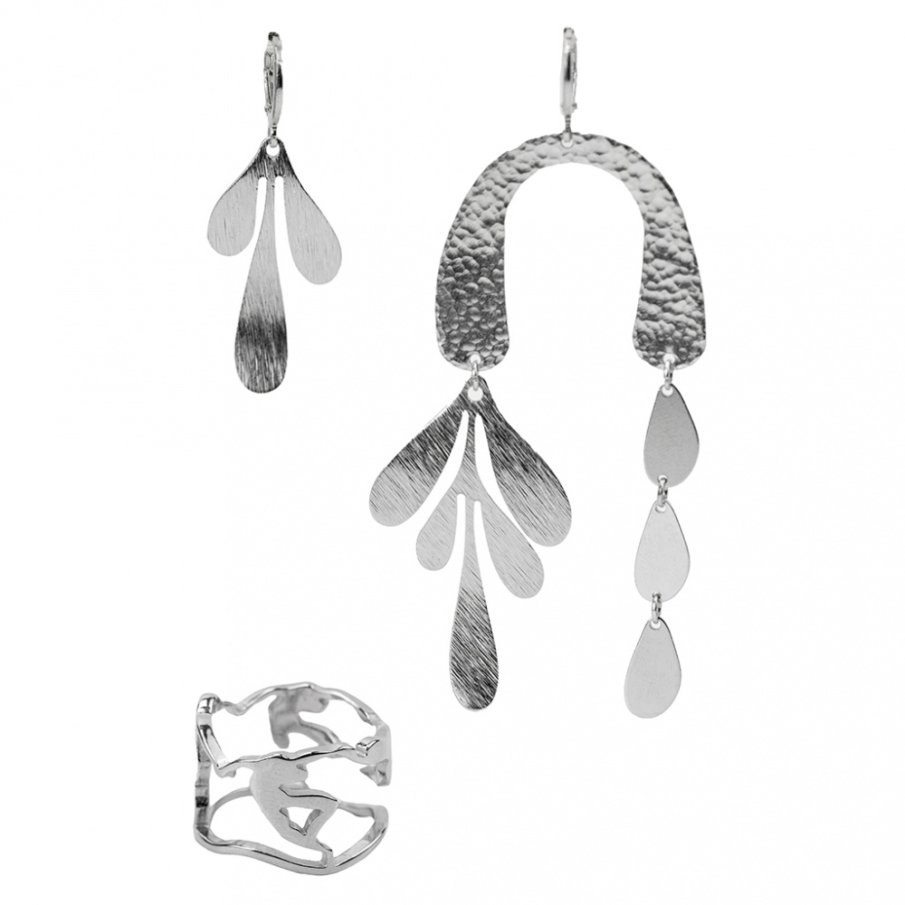 картинка Ассиметричные серьги "Матисс" посеребренные 